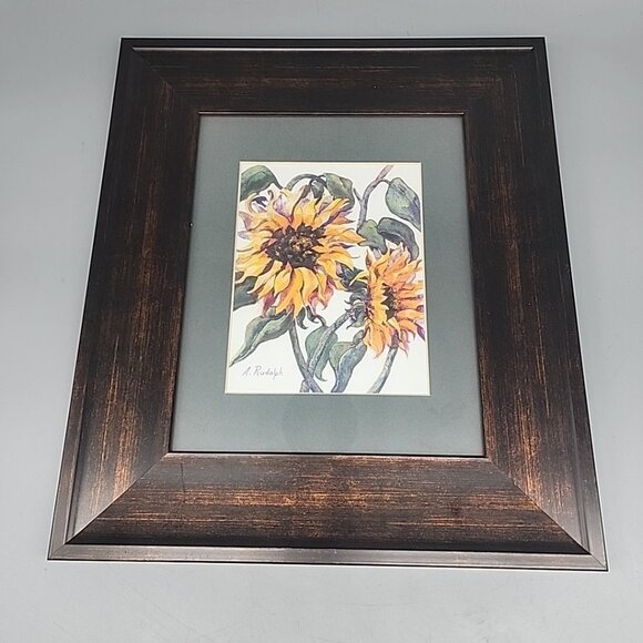 Framed Wall Hanging Art Water Color Painting Sun Flowers Signed A Rudolph 15x12" - Picture 1 of 5